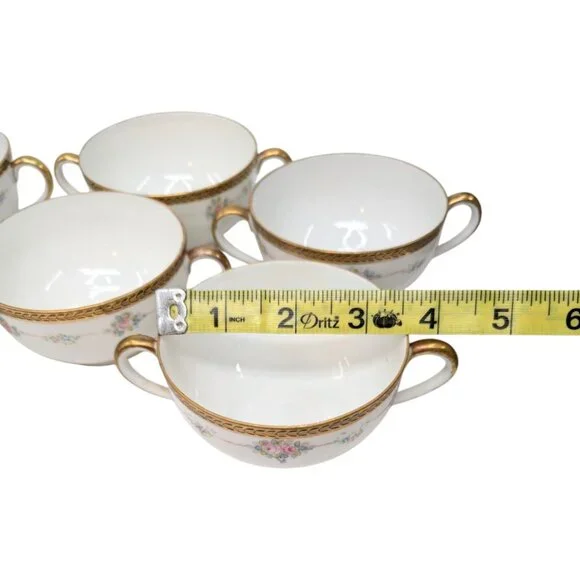 Antique Noritake M Bouillon Cup LOT OF 6 Roses Gold Encrusted N224 Double Handle